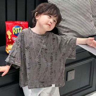 Áo Thun Tay Ngắn Thiết Kế Rách Phong Cách Hip Hop Hàn Quốc Thời Trang Mùa Hè Mới Cho Bé Trai