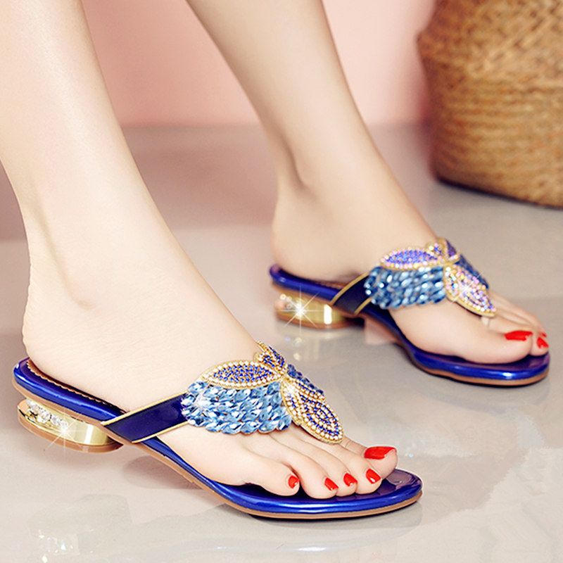 Dép Da Đế Bằng Đính Đá Trang Trí Sang Trọng Thời Trang Cho Nữ Size 35-41