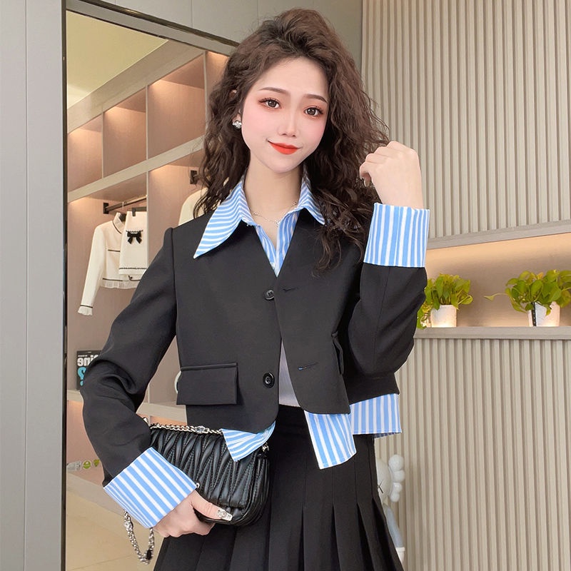 Áo Vest Dáng Rộng Họa Tiết Kẻ Sọc Màu Sắc Tương Phản Thời Trang Xuân Thu Phong Cách Phương Tây Cho Nữ