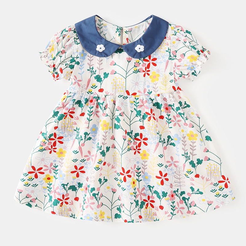 Đầm Công Chúa Mùa Hè Tay Cộc Bằng Vải Cotton Mềm Thoáng Khí In Họa Tiết Dễ Thương Cho Bé