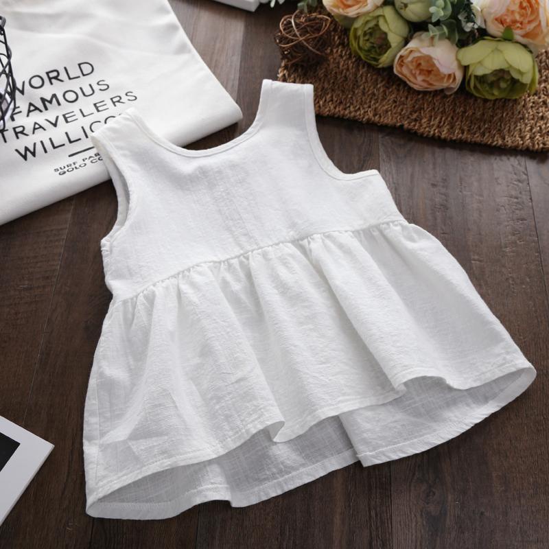 Đầm Sát Nách Vải Lanh Cotton Phong Cách Hàn Quốc Dễ Thương Cho Bé Gái