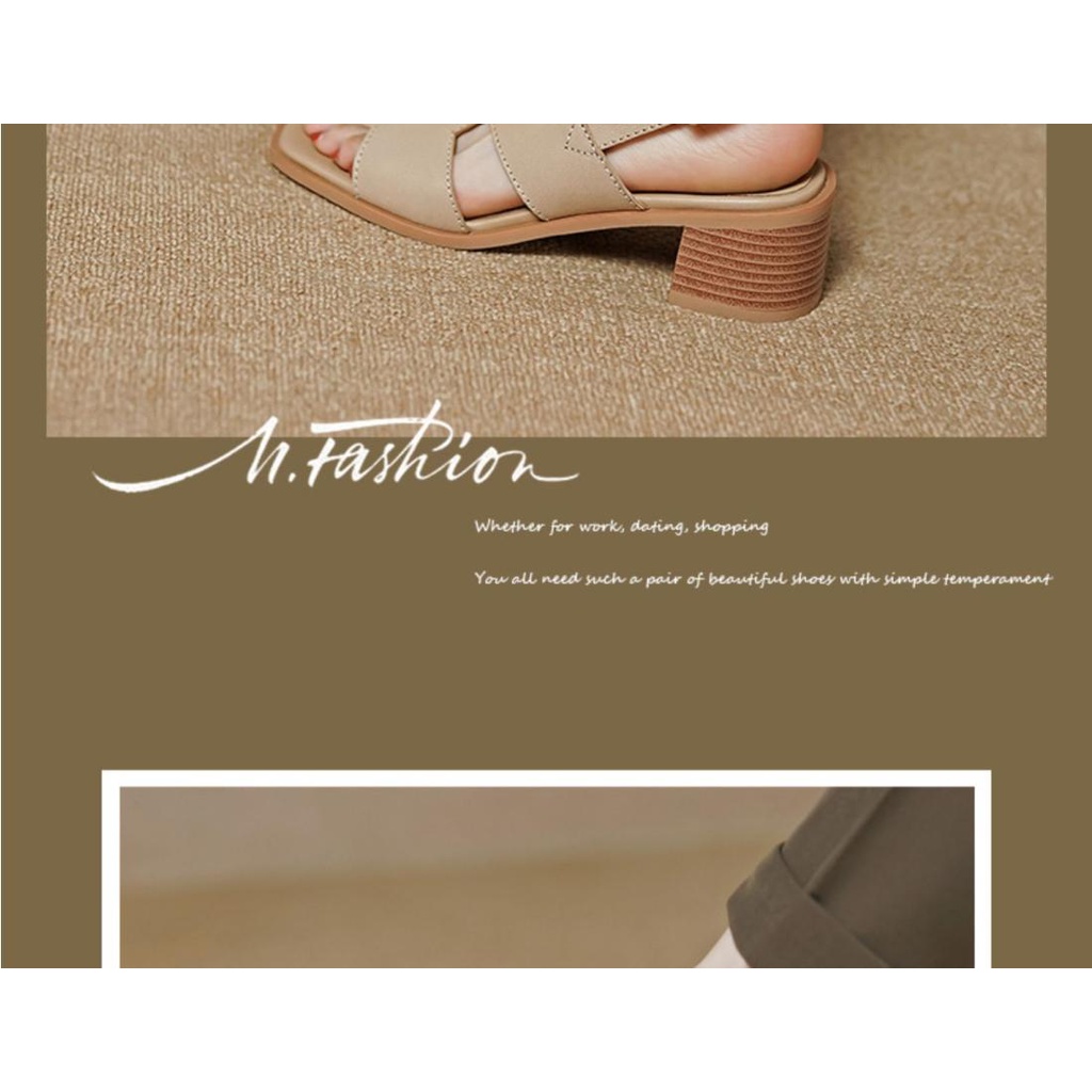 Giày Sandal Cao Gót Mũi Vuông Hở Ngón Màu Nâu Phong Cách Mới Mùa Hè 2023