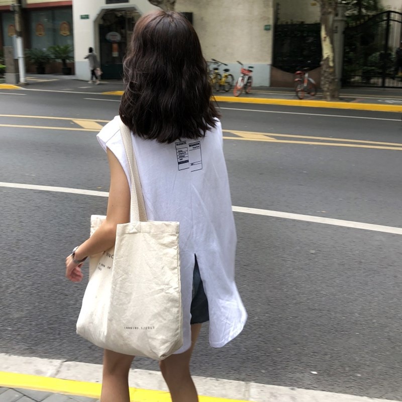 Áo Thun Sát Nách Dáng Rộng In Chữ Trước Sau Lưng Phong Cách Hàn Quốc Thời Trang Mùa Hè Cho Nữ