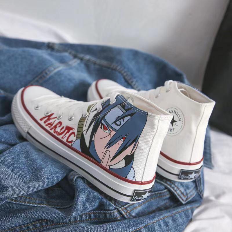 Giày Vải Canvas Cổ Cao In Hình Anime Naruto Itachi Giản Dị Cho Nam