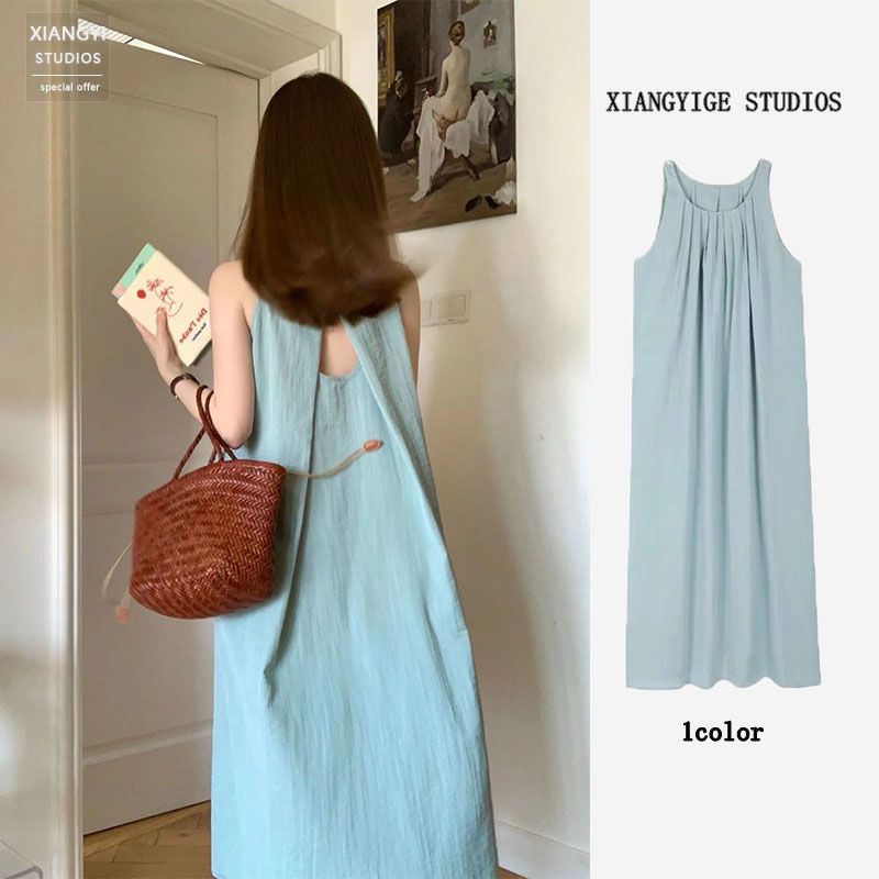 Đầm Dài Không Tay Hở Lưng Dáng Rộng Thời Trang Đi Biển Mùa Hè Dành Cho Nữ