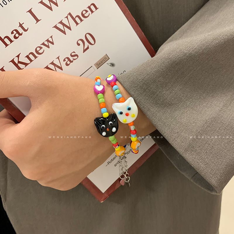 Vòng Tay Chuỗi Hạt Nhiều Màu Sắc Hình Chú Mèo May Mắn Thời Trang Mùa Hè Cho Cặp Đôi