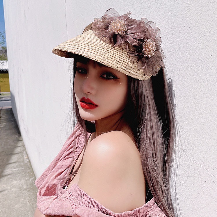 Mũ Cói Rộng Vành Đính Hoa Thời Trang Đi Biển Cho Nữ