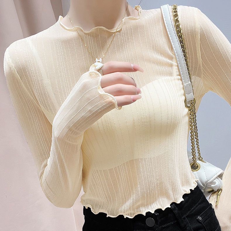 Áo Ren Tay Dài Ôm Dáng Co Giãn Phong Cách Phương Tây Thời Trang Mùa Thu Cho Nữ