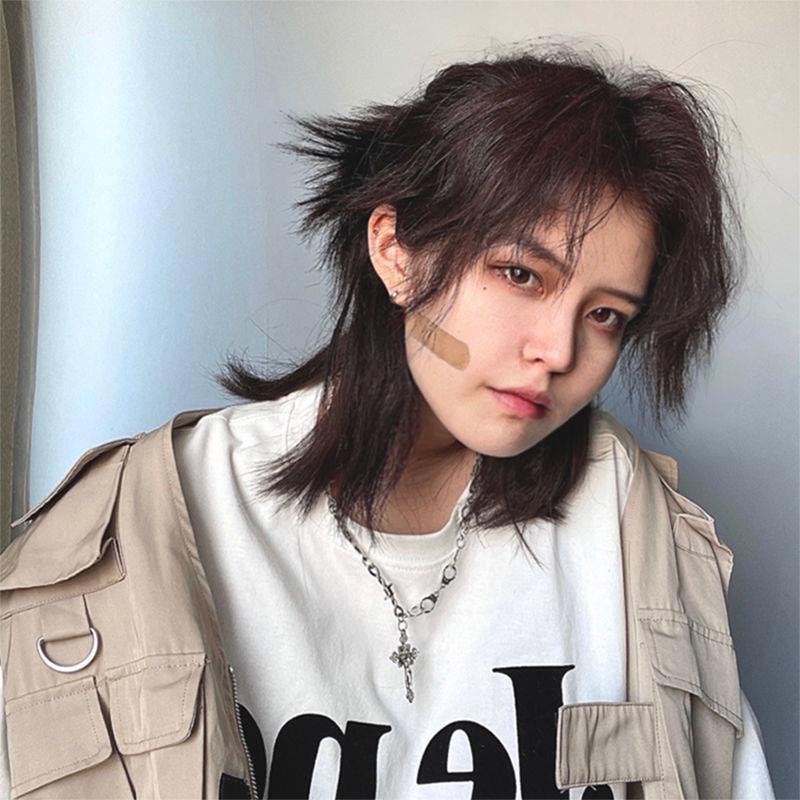 Tóc Giả Ngắn Thẳng Tự Nhiên Bằng Lông Sói Đuôi Ngắn Phong Cách Hàn Quốc Cho Nam