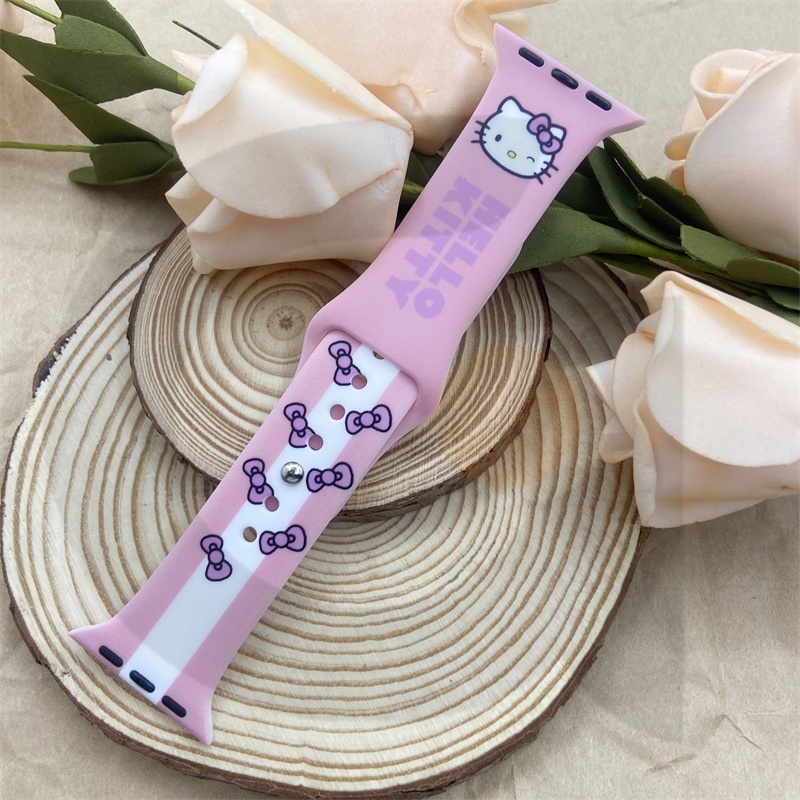 Dây Đeo Đồng Hồ Bằng Silicone Chống Nước &amp; Rơi Hình Hello Kitty Cho iWatch 7 / 6 / 5 / 4 / 3 / 2 / 1 / SE 38 / 40 / 41 / 42 / 44 /