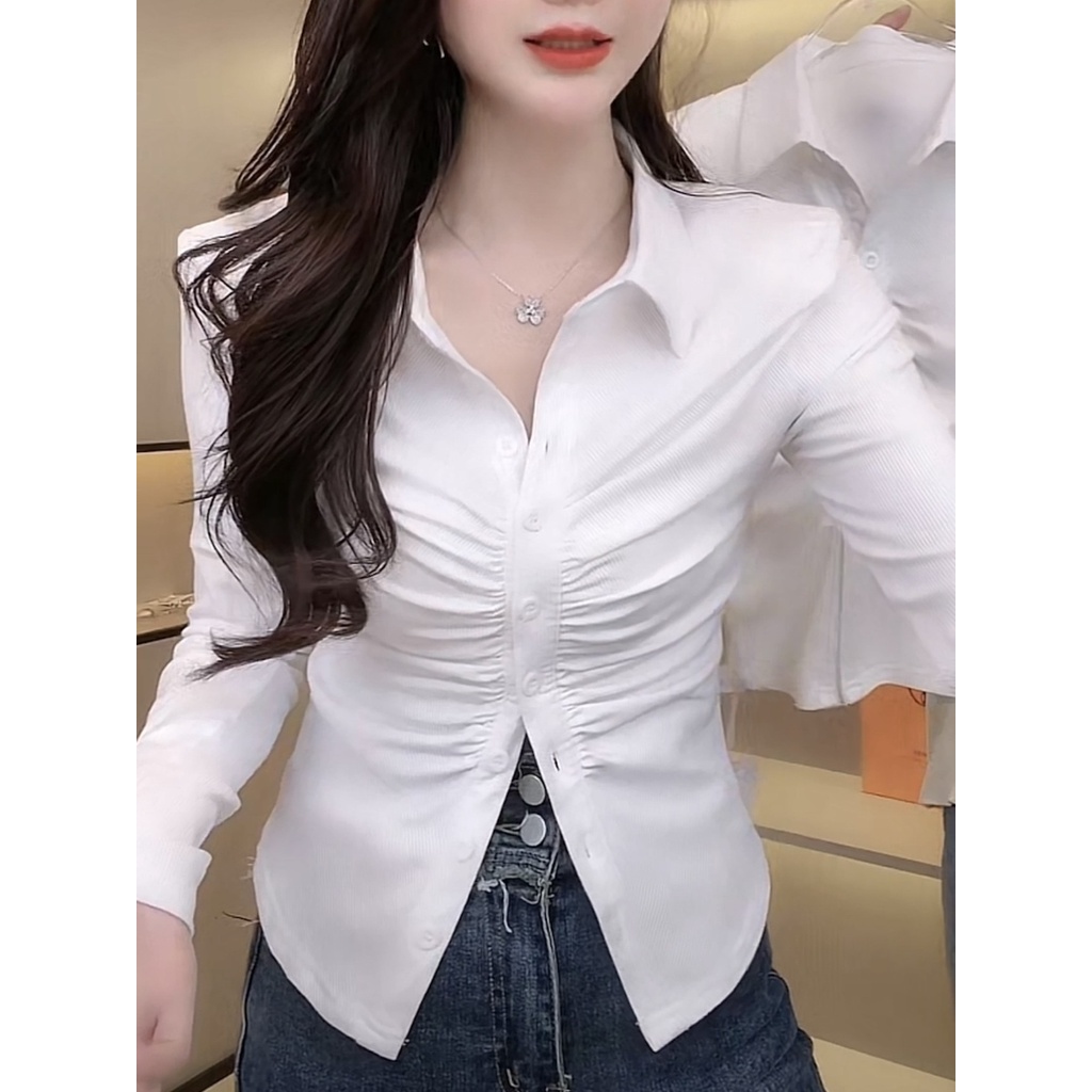 Áo Sơ Mi Thiết Kế Xếp Ly Ôm Dáng Phong Cách Desire Ngọt Ngào Thời Trang Xuân Hè 2023 Mới Cho Nữ