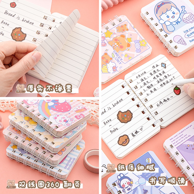 4 Sách/Bộ A7 Nhỏ Notepad Cuộn Notebook 80 Tờ Kawaii Hàn Quốc Văn Phòng Phẩm Đồ Dùng Học Tập