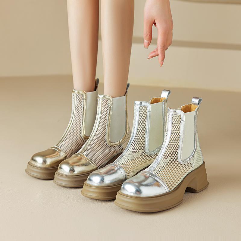 Giày Bốt Martin Phối Lưới Mỏng Gót Dày Thời Trang Mùa Hè 2023 Phong Cách Mới Cho Nữ