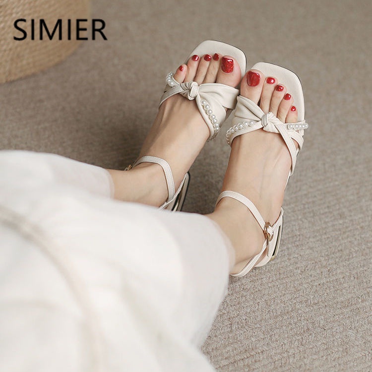 Giày Sandal Đế Thấp Dày Dặn Quai Đính Ngọc Trai Thời Trang 2023 Dành Cho Nữ