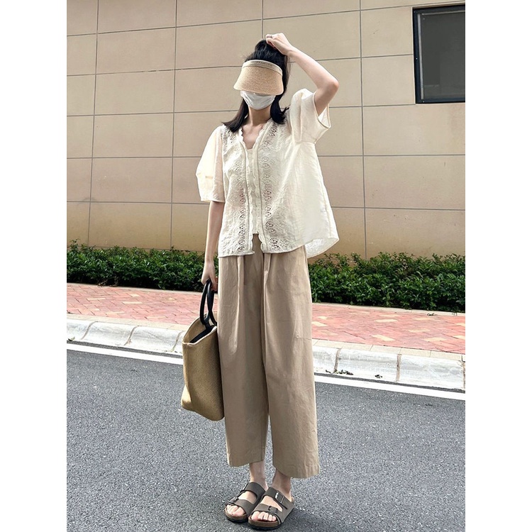 Bộ Đồ Áo Thun Tay Ngắn + Quần Dài Ống Rộng Cỡ Lớn Thời Trang Mùa Hè Cho Nữ Áo Khoác Mỏng Ôm Dáng Thiết Kế Trẻ Trung Cá Tính
