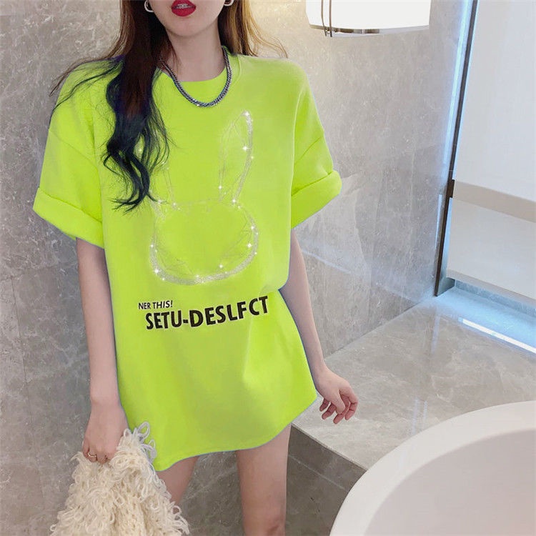 Công việc nặng nhọc, khoan bỏng, thỏ, dài vừa phải, áo thun ngắn, áo thun nữ 2022, xuân hè năm 2022, phiên bản Hàn Quốc, rộng rãi, rộng hàng trăm, nửa tay, đồng cảm,...