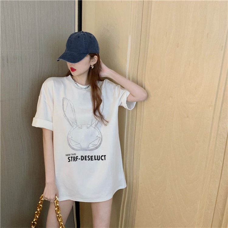 Công việc nặng nhọc, khoan bỏng, thỏ, dài vừa phải, áo thun ngắn, áo thun nữ 2022, xuân hè năm 2022, phiên bản Hàn Quốc, rộng rãi, rộng hàng trăm, nửa tay, đồng cảm,...