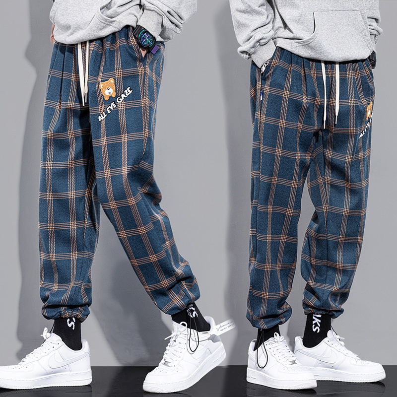 Quần Jogger Thể Thao Dây Rút Dáng Suông Kẻ Sọc Caro Trẻ Trung Thời Trang Phong Cách Hàn Quốc Cho Nam