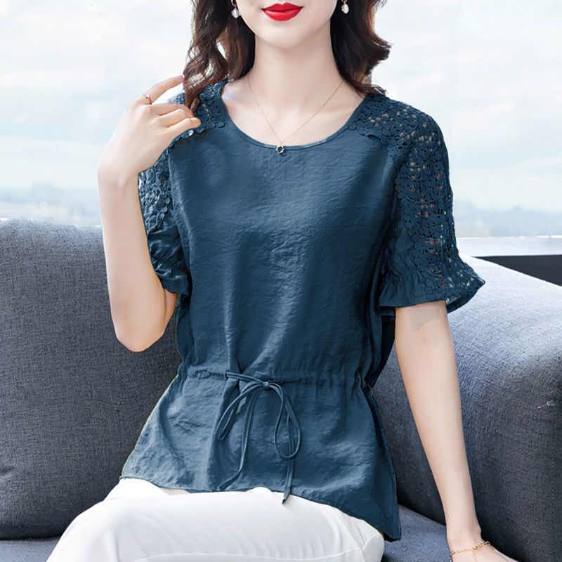 Áo chiffon Tay Ngắn Phối Ren Thời Trang Mùa Hè Cho Nữ