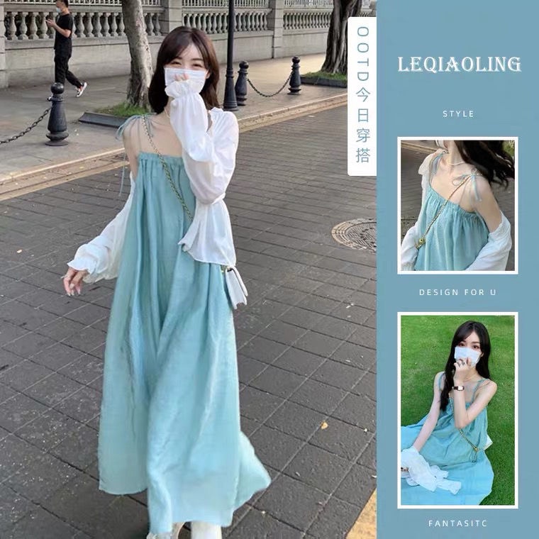 Đầm Dài Mặc Mùa Hè Hai Dây Phong Cách Mới Ngọt Ngào Siêu Thơ Mộng Cho Bà Bầu