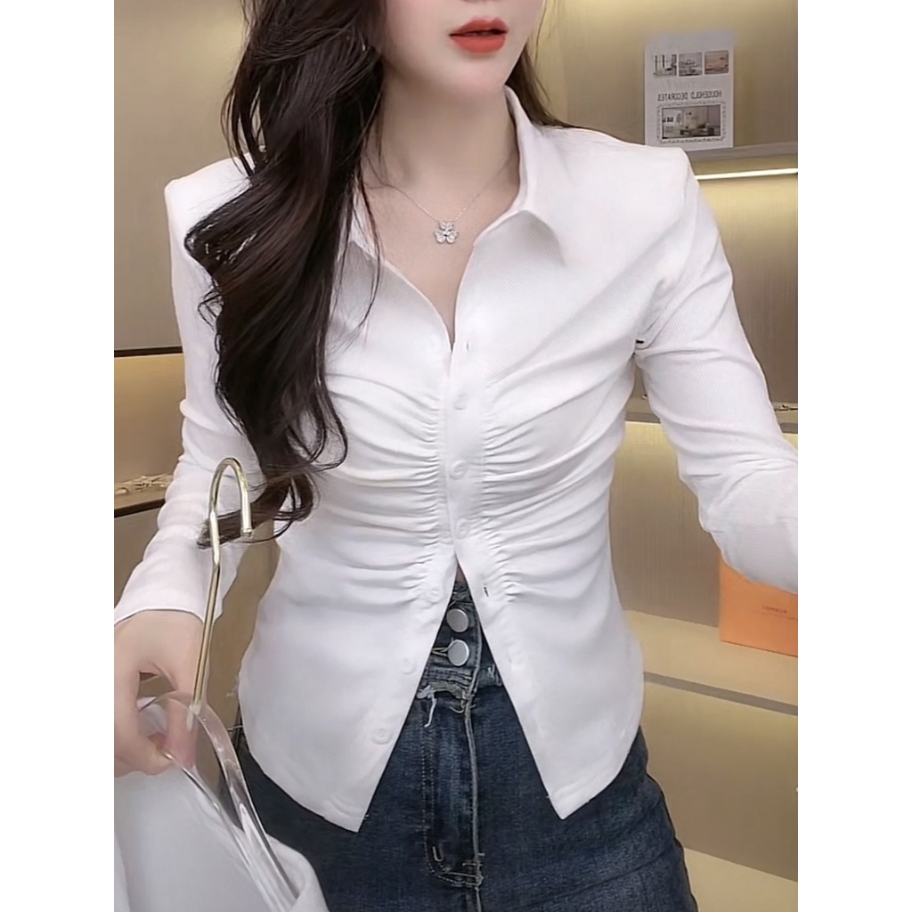 Áo Sơ Mi Thiết Kế Xếp Ly Ôm Dáng Phong Cách Desire Ngọt Ngào Thời Trang Xuân Hè 2023 Mới Cho Nữ