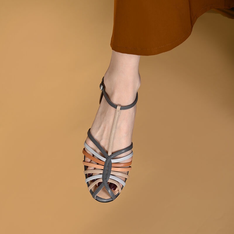 Ông Mr. Mr. Mr. Mr Giày Cao Gót Da Thật Đế Dày Hở Ngón Cài Khóa Màu Sắc Retro Thời Trang Mùa Hè Cho Nữ