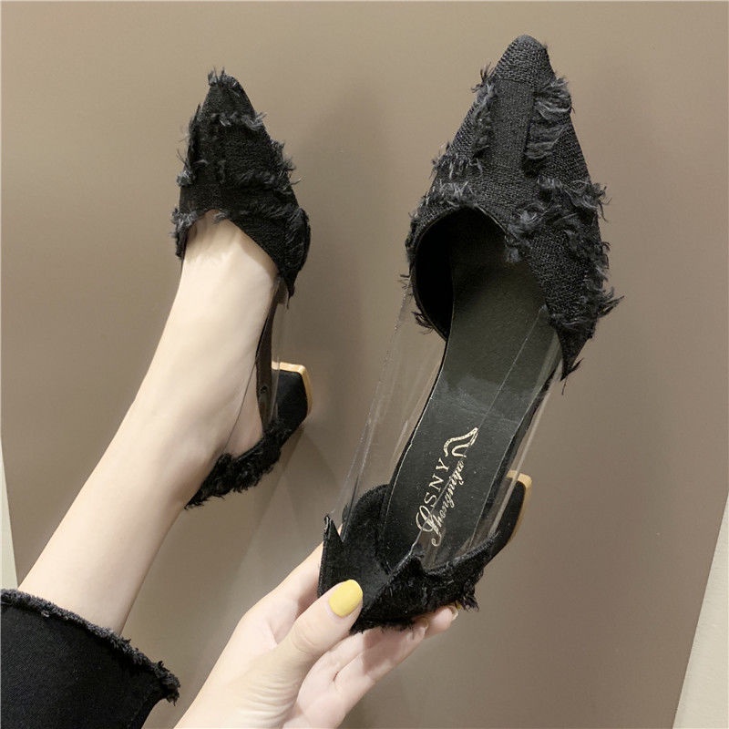 Giày Cao Gót Mũi Nhọn Gót Thấp Thiết Kế Mới Thời Trang Mùa Xuân Thu Theo Phong Cách Hàn Quốc Cho Nữ