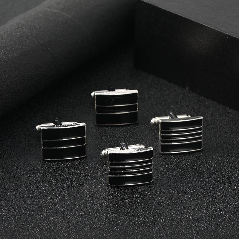 Khuy Măng Sét Kim Loại Tráng Men Màu Đen Cao Cấp Cho Nam
