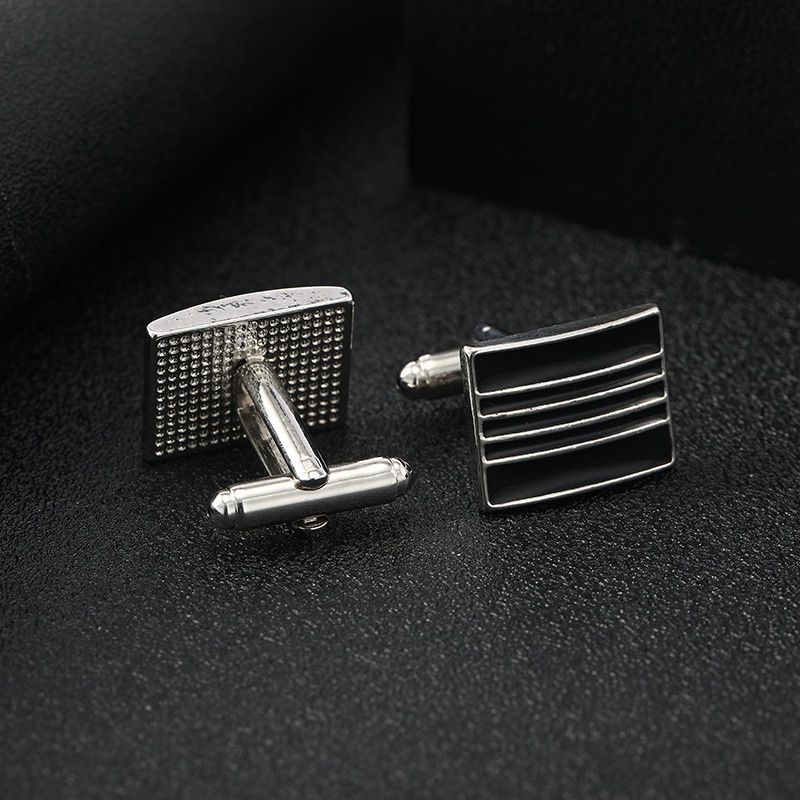 Khuy Măng Sét Kim Loại Tráng Men Màu Đen Cao Cấp Cho Nam