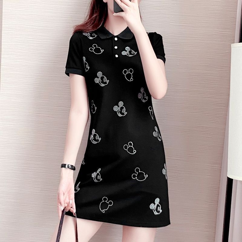 Đầm Thun polo Ngắn Tay Dáng Suông Họa Tiết Chuột Mickey Thời Trang Mùa Hè Hàng Mới 2023