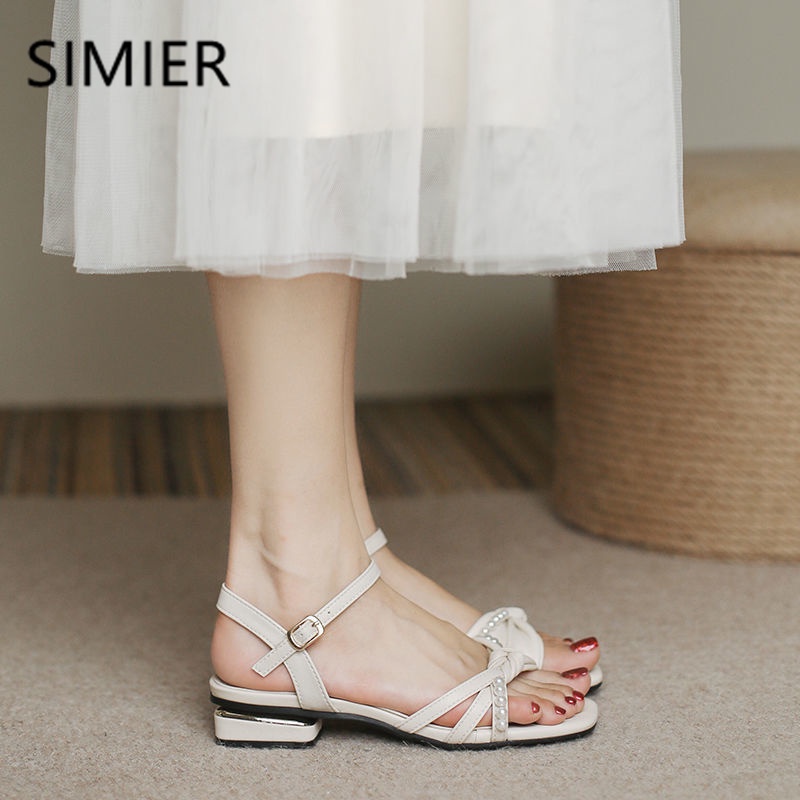 Giày Sandal Đế Thấp Dày Dặn Quai Đính Ngọc Trai Thời Trang 2023 Dành Cho Nữ