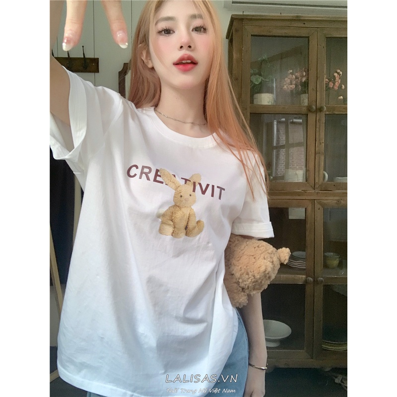 Áo Thun T-shirt Tay Ngắn Cổ Tròn In Hình Thỏ Thời Trang Hàn Quốc Dành Cho Nữ
