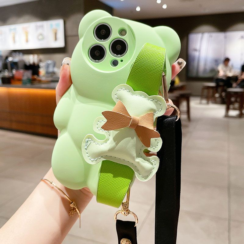 Ốp Lưng Điện Thoại Hình Gấu Ba Chiều Nhật Bản Và Hàn Quốc Cho iPhone 11 12 13 14 Pro MAX Messenger Rope Có Giá Đỡ Vỏ Bảo Vệ