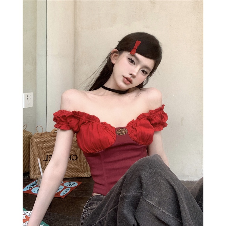 Áo Ngắn Cổ Đứng Màu Đỏ Rượu Vang Thời Trang Thường Ngày