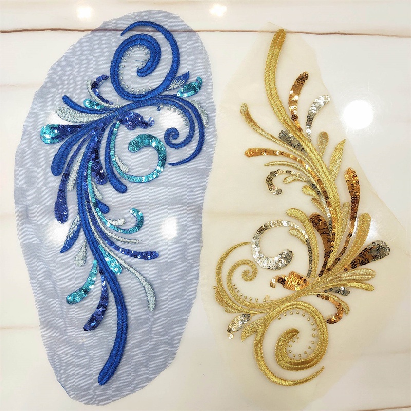 Miếng Vải Ren Hoa Đính Kim Sa Lấp Lánh 31 * 16CM Tự Làm Trang Phục Đầm Thời Trang