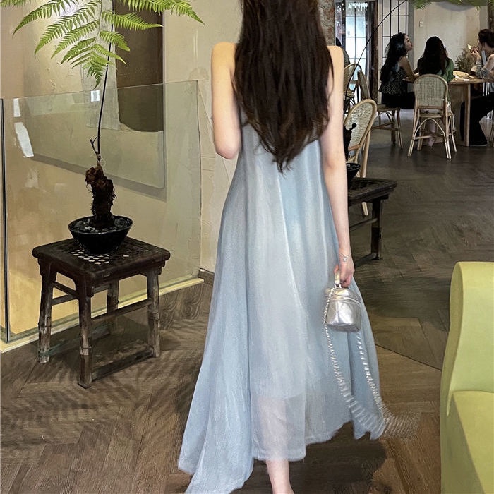 Đầm Hai Dây Phối Lưới Mỏng Thời Trang Mùa Hè Cho Nữ