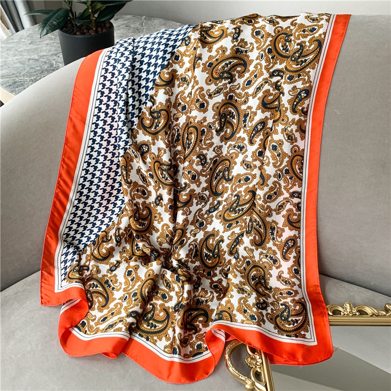 Khăn Choàng Lụa Dáng Dài Cỡ Lớn In Họa Tiết Caro Nhiều Màu Sắc Phong Cách Âu Mỹ Cổ Điển Chống Nắng Shaw