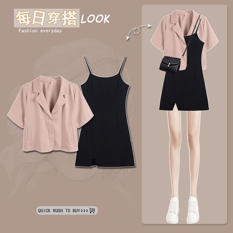 Bộ Áo Khoác Blazer Ngắn Tay + Đầm Hai Dây Dáng Ôm Thời Trang 2023 Cho Nữ 2023#0616#