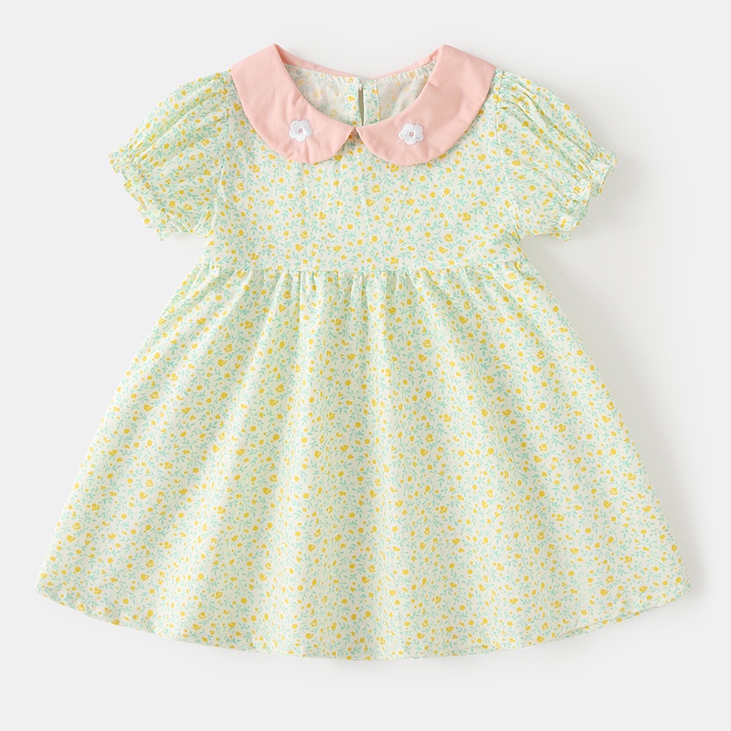 Đầm Công Chúa Mùa Hè Tay Cộc Bằng Vải Cotton Mềm Thoáng Khí In Họa Tiết Dễ Thương Cho Bé