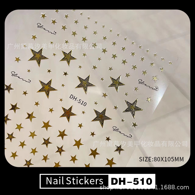 Miếng Dán Móng Tay Tự Dính Hình Ngôi Sao 3d Màu Vàng / Bạc Phong Cách Mới