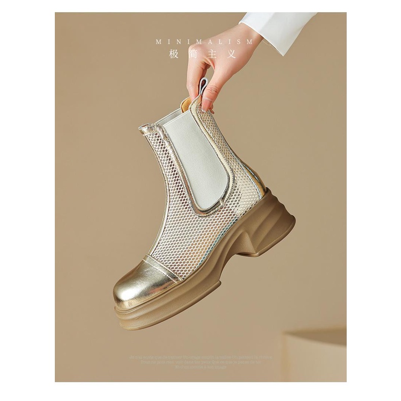 Giày Bốt Martin Phối Lưới Mỏng Gót Dày Thời Trang Mùa Hè 2023 Phong Cách Mới Cho Nữ