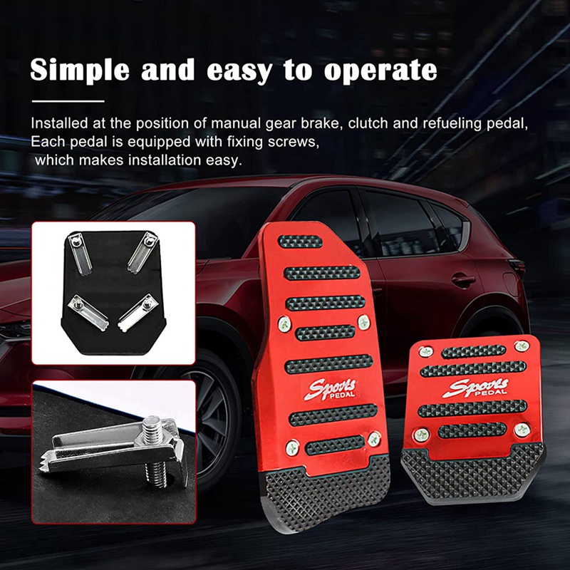 Bộ 3 Vỏ Bọc Bàn Đạp Phanh Ga Bằng Hợp Kim Nhôm Chống Trượt Màu Đỏ Tiện Dụng Cho Xe Hơi