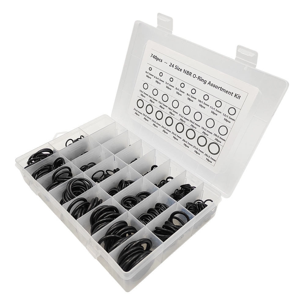 740 chiếc Cao su Vòng đệm cao su đen Vòng chữ O Nhiệt độ cao và chống ăn mòn được đóng hộp