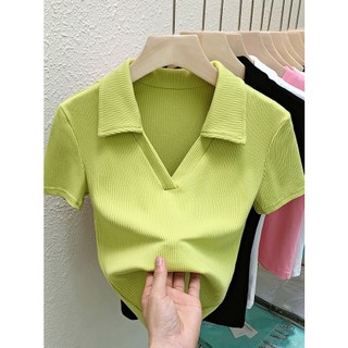 Áo polo PEWARN tay ngắn màu trơn đơn giản phong cách Hàn Quốc thời trang mùa hè cho nữ