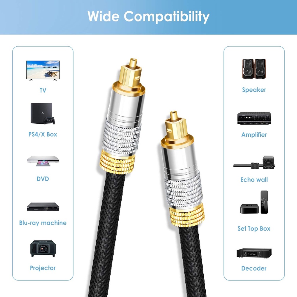 Dây Cáp Quang Âm Thanh Sợi Nylon Mạ Vàng 24K Toslink Coaxial