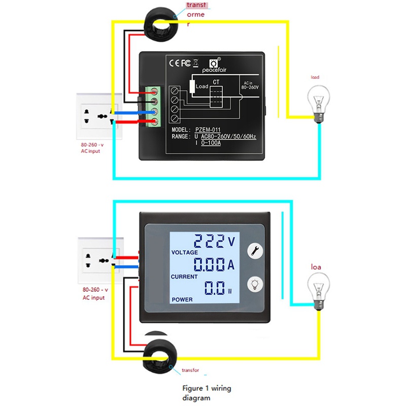 Thiết Bị Đo Công Suất Điện AC 80-260V 100A 110V 220V Có Màn Hình LCD