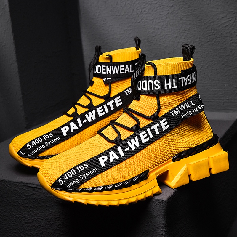 Giày Thể Thao Cổ Cao Phối Lưới Siêu Nhẹ Thoáng Khí Chống Trượt Thời Trang Cho Nam