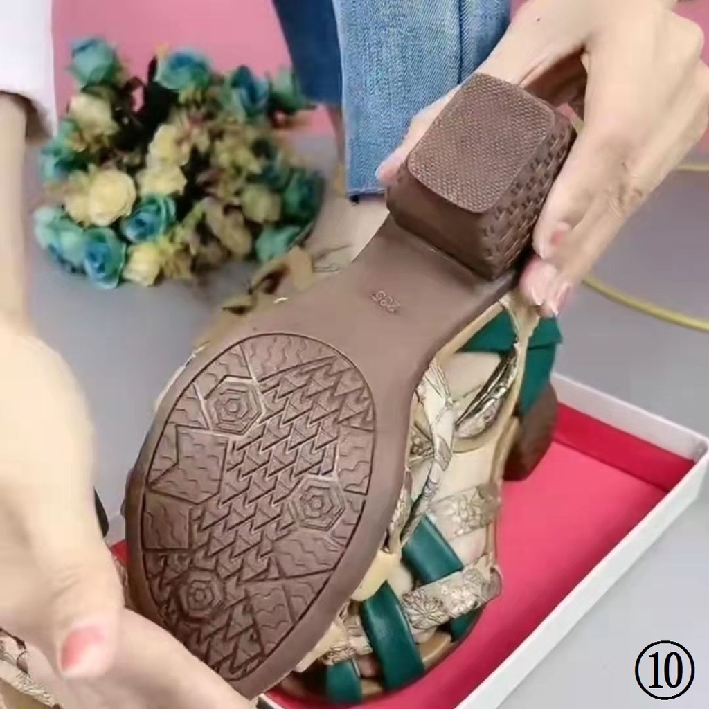 Giày Cao Gót Sandal Da Mềm Phong Cách Dân Tộc Retro Thời Trang Mùa Hè Dành Cho Nữ