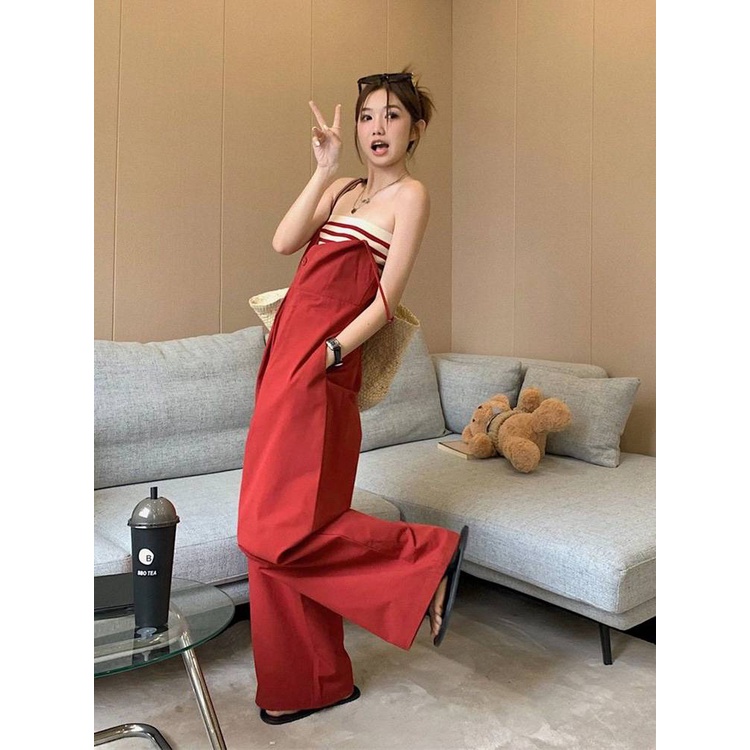 Bộ Áo Liền Quần Lưng Cao Dáng Ôm Màu Đỏ Nhạt Phong Cách Hepburn Cổ Điển Sang Trọng Thời Trang Cho Nữ