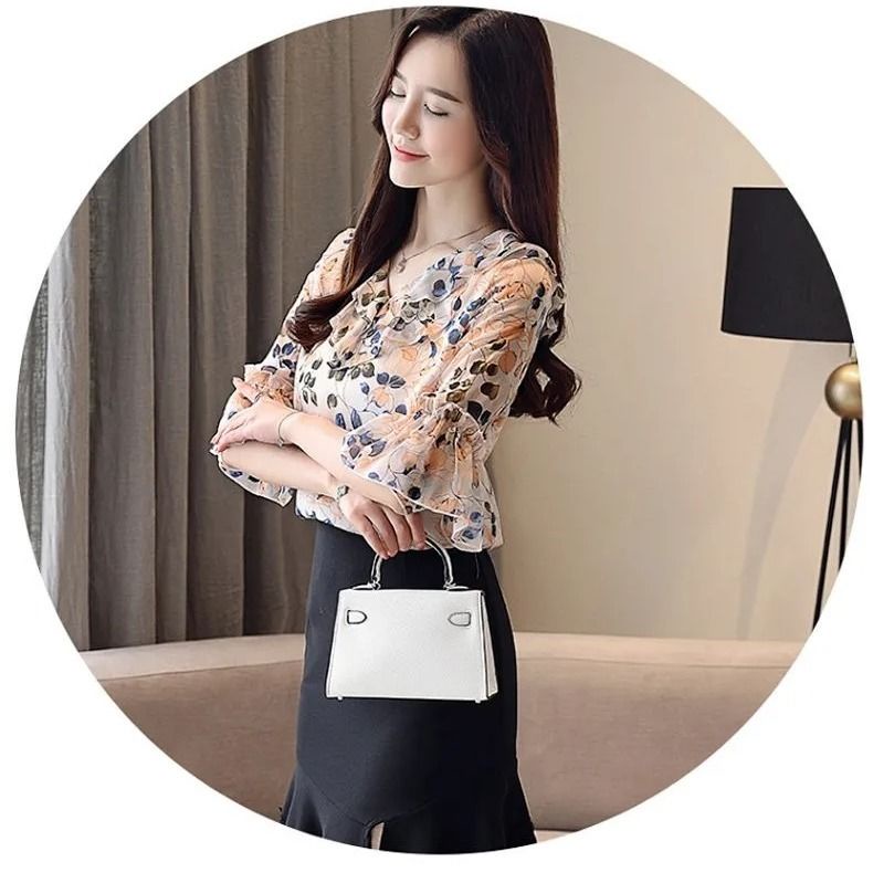 Áo Sơ Mi Chiffon Tay Ngắn In Họa Tiết Hoa Thời Trang Mùa Hè 2023 Cho Nữ